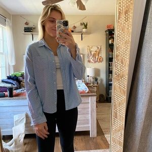 💖 3 for $35 Forever 21 Blue Polka Dot Button Up Long Sleeve